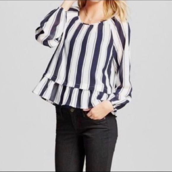 Merona navy blue and white striped sheer top - Picture 5 of 6